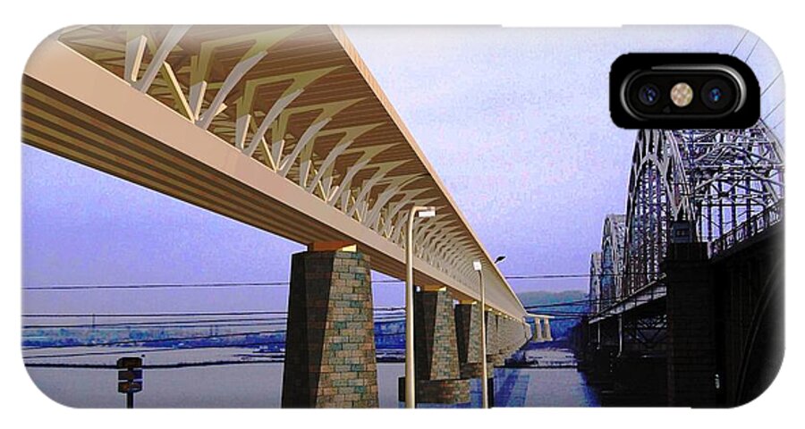 Bridge Concept iPhone X Case featuring the drawing Darnitsky Bridge by Oleg Zavarzin