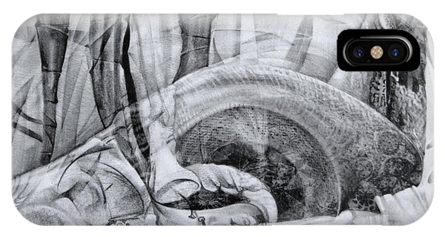 Surrealism iPhone X Case featuring the drawing Das Monster hat sich im ungebuegelten Hintergrund versteckt by Otto Rapp