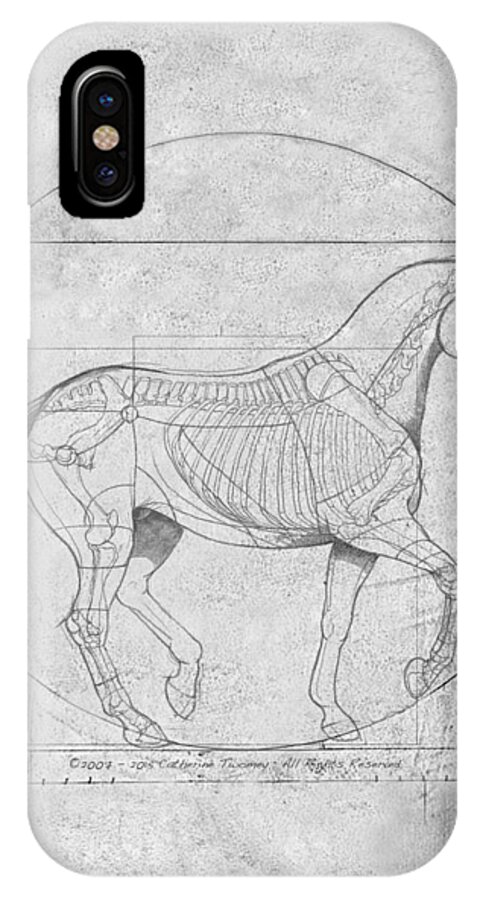 Horse iPhone X Case featuring the painting Da Vinci Horse Piaffe Grayscale by Catherine Twomey