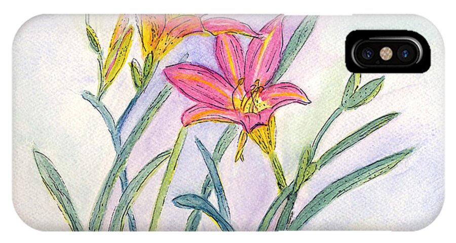 Flowers iPhone X Case featuring the painting Day Lilies by Linda Feinberg