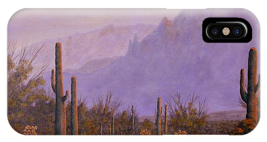 Acrylic iPhone X Case featuring the painting Desert Dusk by Ray Nutaitis