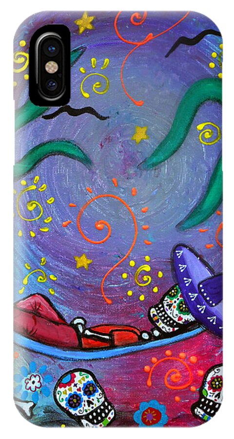 Day Of The Dead iPhone X Case featuring the painting Dia De Los Muertos Mariachi Siesta by Pristine Cartera Turkus