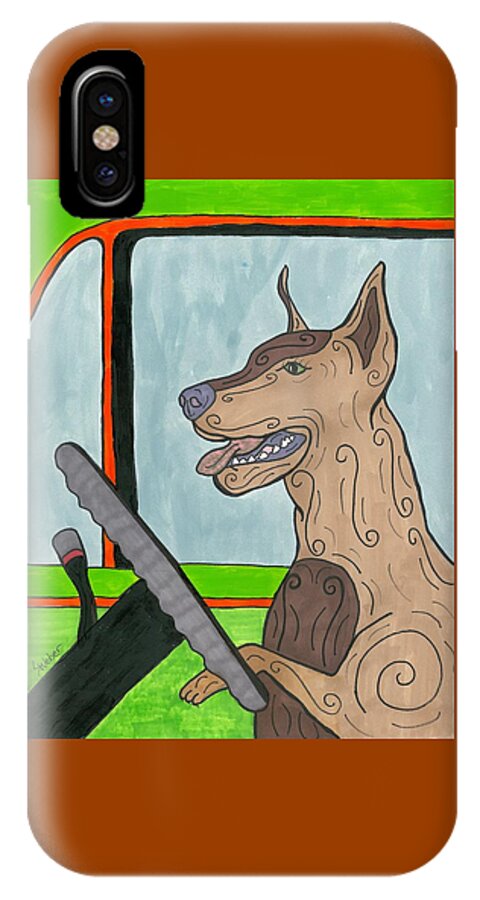 Doberman iPhone X Case featuring the painting Doberman Driving by Susie Weber
