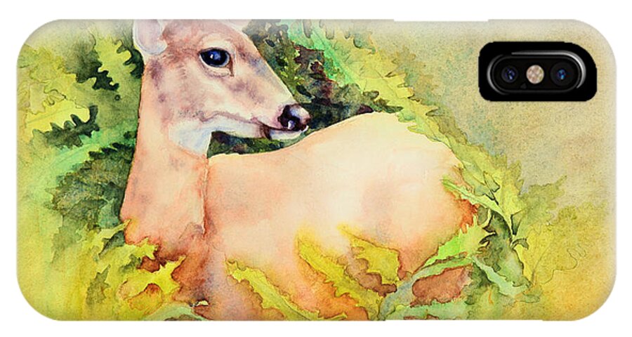Doe iPhone X Case featuring the painting Doe in Ferns by Bonnie Rinier