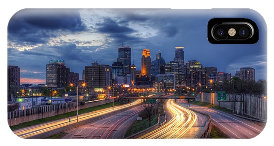 Minneapolis Skyline Painting iPhone X Case featuring the photograph Downtown Minneapolis Skyline On 35 W Sunset by Wayne Moran