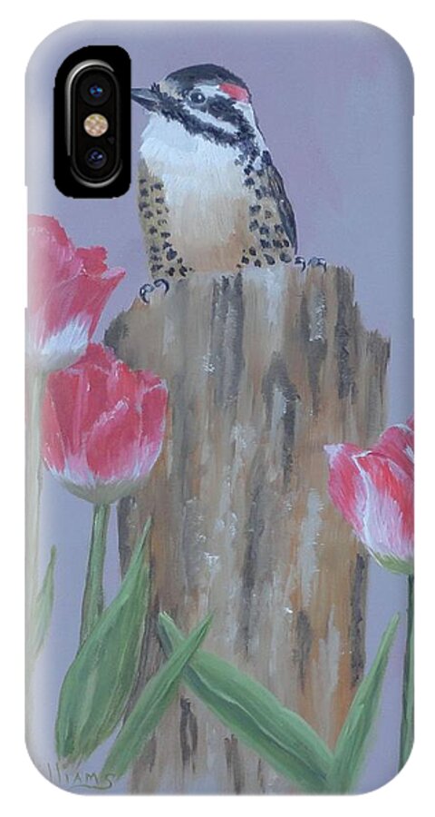 Woodpecker iPhone X Case featuring the painting Downy Woodpecker by Bob Williams