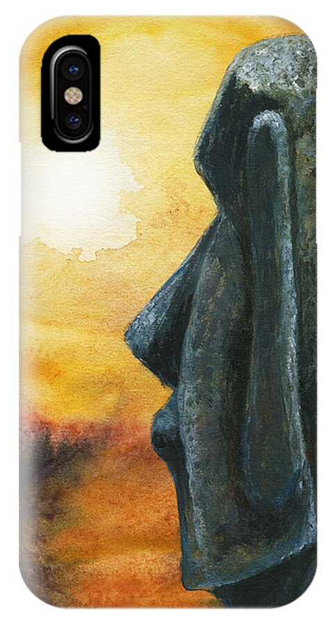 Easter Island iPhone X Case featuring the painting Easter Island Enigma by Hartmut Jager