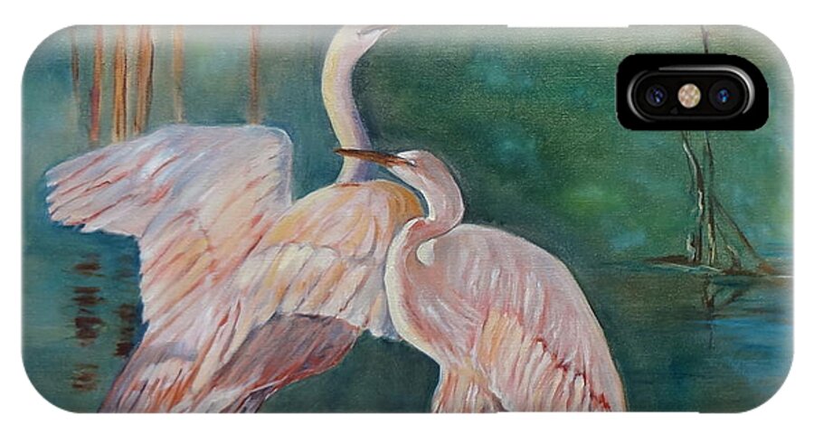 Misty Scene iPhone X Case featuring the painting Egrets in the Mist by Jenny Lee