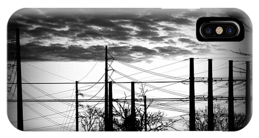 Power Lines iPhone X Case featuring the photograph Electric Sunset Two black and white by James Granberry