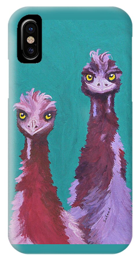 Emu iPhone X Case featuring the painting Emu Watch by Margaret Saheed