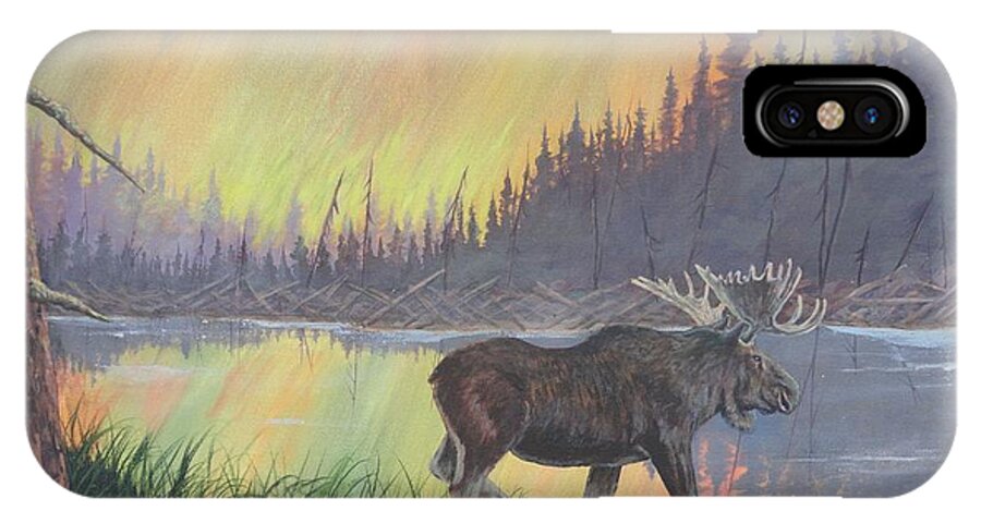 Moose iPhone X Case featuring the painting Escaping the Yellowstone Fires by Bob Williams