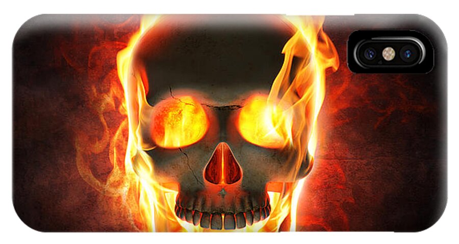 Skull iPhone X Case featuring the photograph Evil skull in flames and smoke by Johan Swanepoel