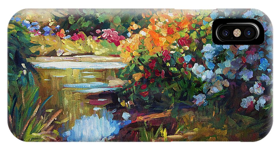 Landscape iPhone X Case featuring the painting Exbury Spring Lake by David Lloyd Glover