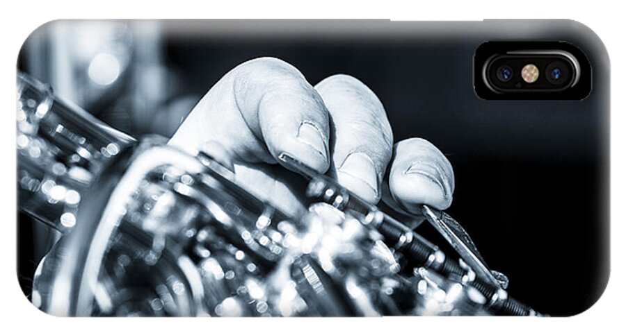 Brass iPhone X Case featuring the photograph Extreme Close Up Of Fingering Of French Horn by Peter Noyce