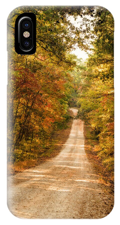 Fall. Autumn. Fall Landscape. Autumn Landscape. Road. Path. Trees. Colorful Leaves. Photograph. Digital Art. Print. Canvas. Fine Art. Framed Art. Greeting Card. Nature. Wildlife. Poster. Cell Phone Covers. Thanksgiving Greeting Cards. iPhone X Case featuring the photograph Fall into Autumn by Mary Timman