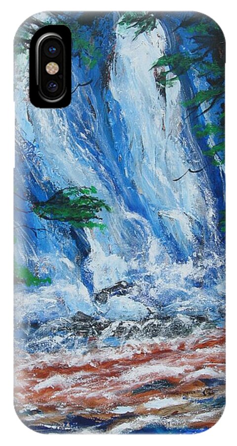 Nature iPhone X Case featuring the painting Waterfall in the Forest by Diane Pape