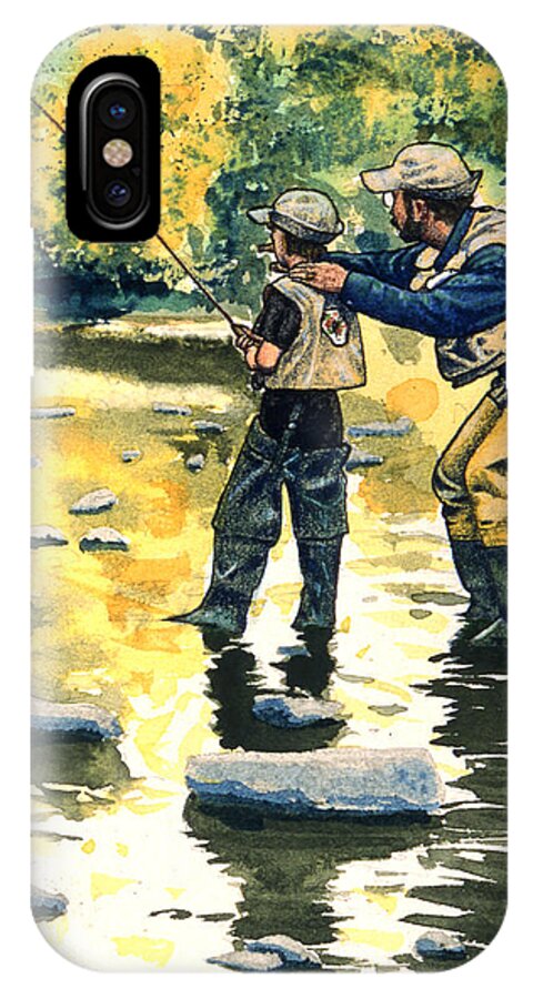 Fly Fishing iPhone X Case featuring the painting Father and Son by John D Benson