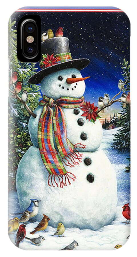 Snowman iPhone X Case featuring the painting Feathered Friends by Lynn Bywaters