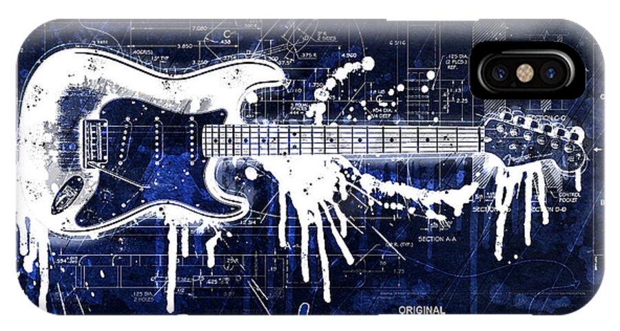 Fender iPhone X Case featuring the digital art Fender Blueprint Washout by Gary Bodnar