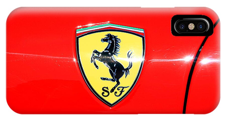 Ferrari iPhone X Case featuring the photograph Ferrari Logo by Valentino Visentini