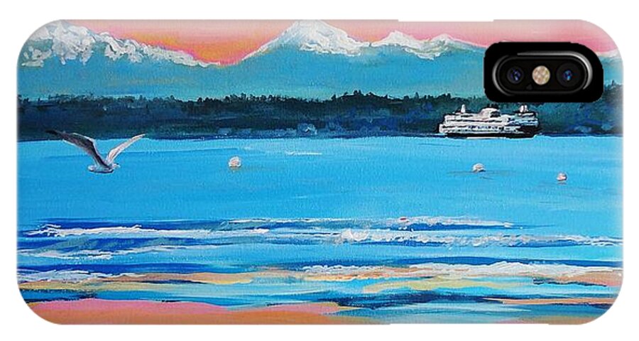 Edmonds Beach iPhone X Case featuring the painting Ferry At Edmonds Beach by Shannon Lee