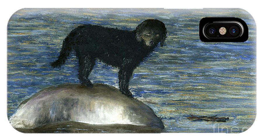Black Dog iPhone X Case featuring the painting Fetch by Ginny Neece