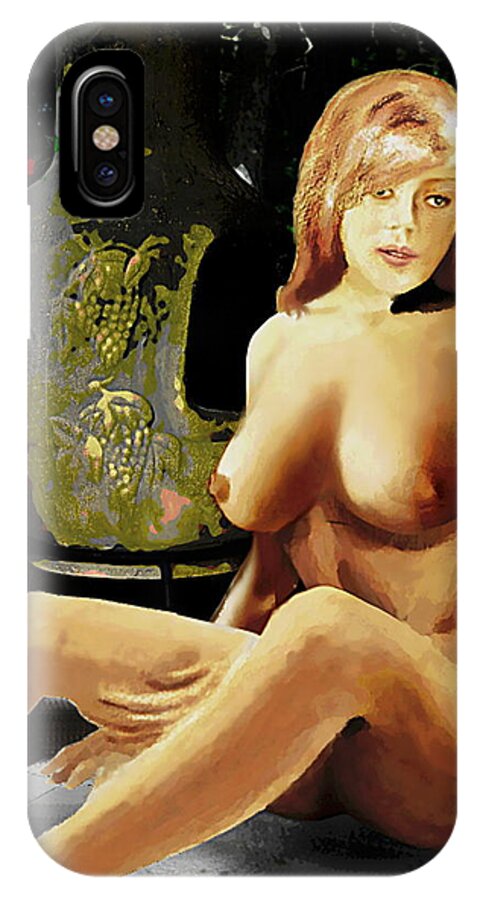Original iPhone X Case featuring the painting Fine Art Female Nude Jess Sitting On The Patio by G Linsenmayer