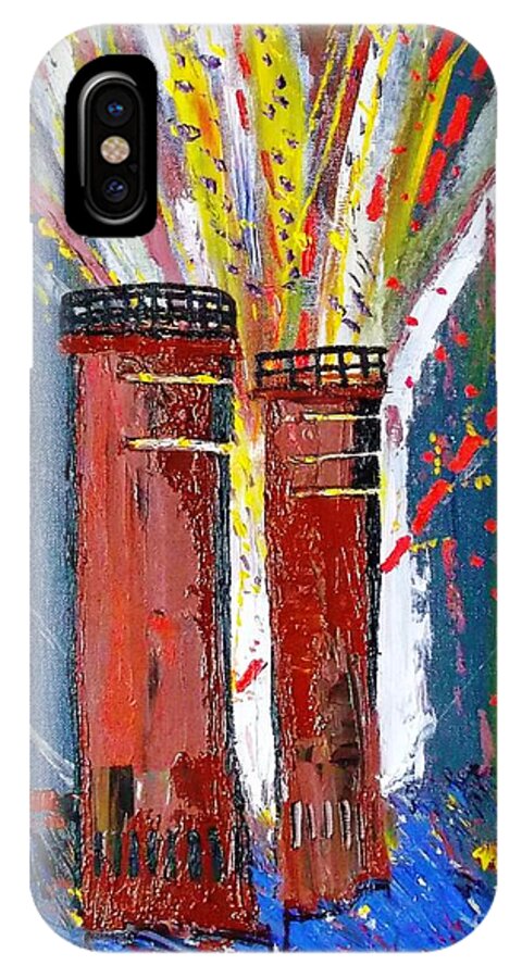 Observation Towers iPhone X Case featuring the painting Firetowers Fireworks by Leslie Byrne
