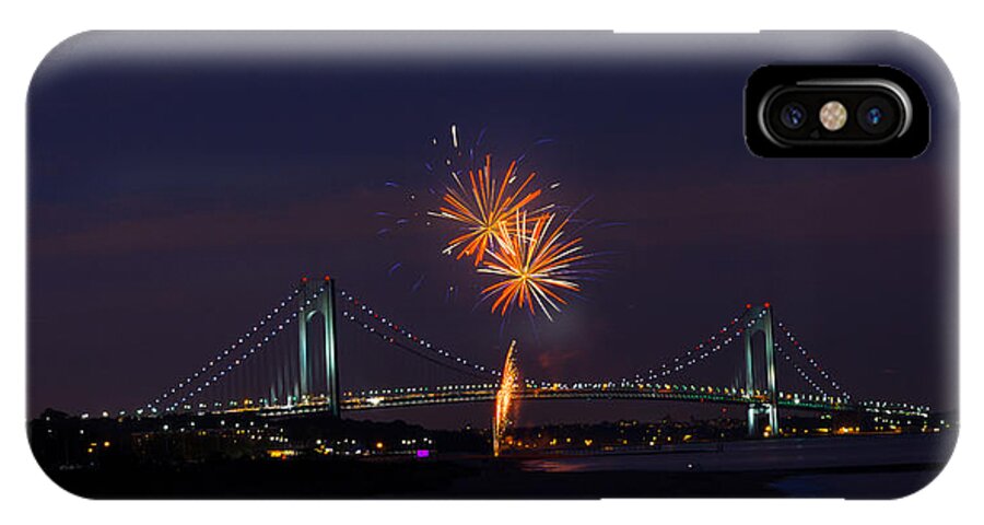 Summer Fireworks iPhone X Case featuring the photograph Fireworks on Staten Island South Beach by Kenneth Cole