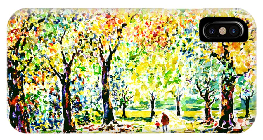Watercolor iPhone X Case featuring the painting First autumnal walk on his own feet by Almo M