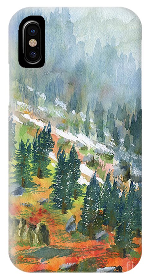 Mountains iPhone X Case featuring the painting First Snow by Walt Brodis