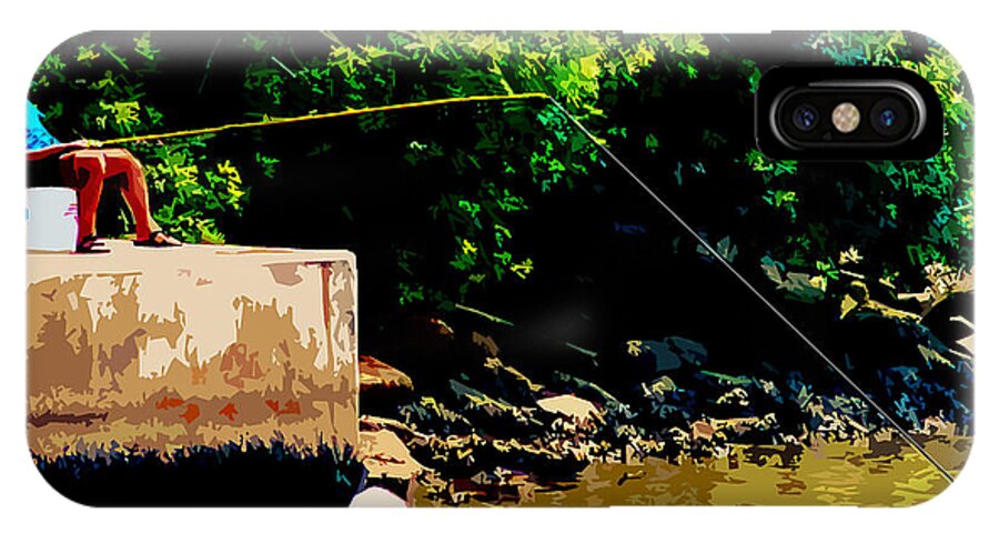 Fishing iPhone X Case featuring the painting Fishin' Under the Bridge by CHAZ Daugherty