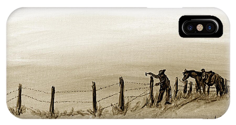 Texas iPhone X Case featuring the drawing Fix on the Prairie #1 by Erich Grant