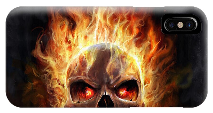 Flames iPhone X Case featuring the digital art Flaming Skull by Steve Goad