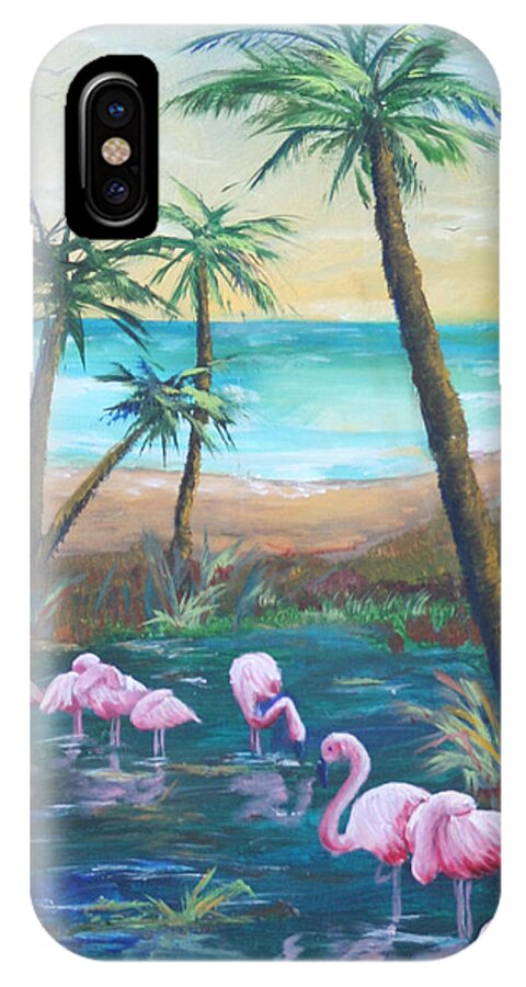 Gail Daley iPhone X Case featuring the painting Flamingo Beach by Gail Daley