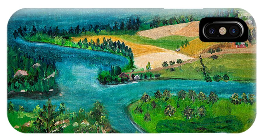 Flathead River iPhone X Case featuring the painting View of Flathead River and Lake by Lucille Valentino