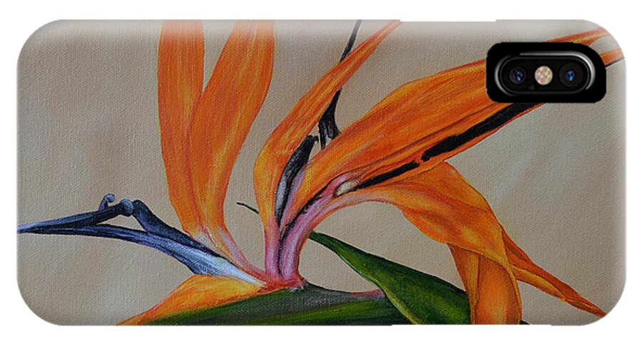 Bird Of Paradise iPhone X Case featuring the painting Florida Orange Bird by Nancy Lauby