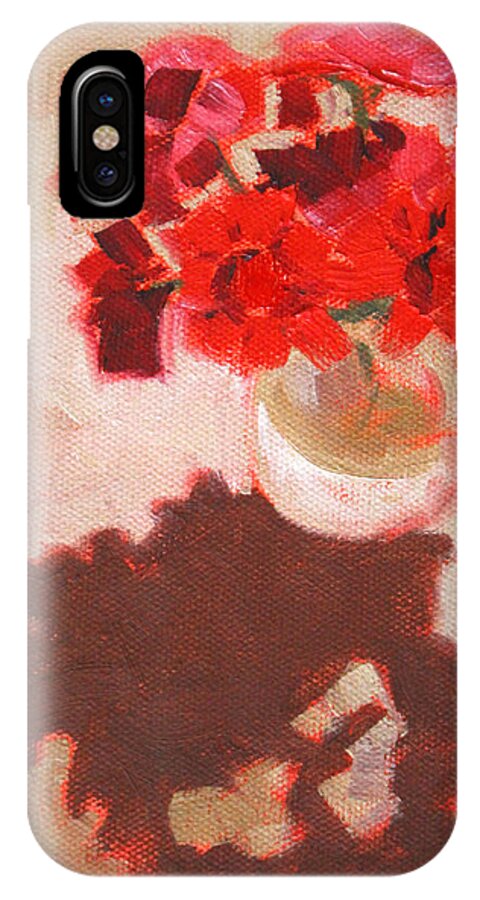 Red iPhone X Case featuring the painting Flower Shadows Still Life by Nancy Merkle
