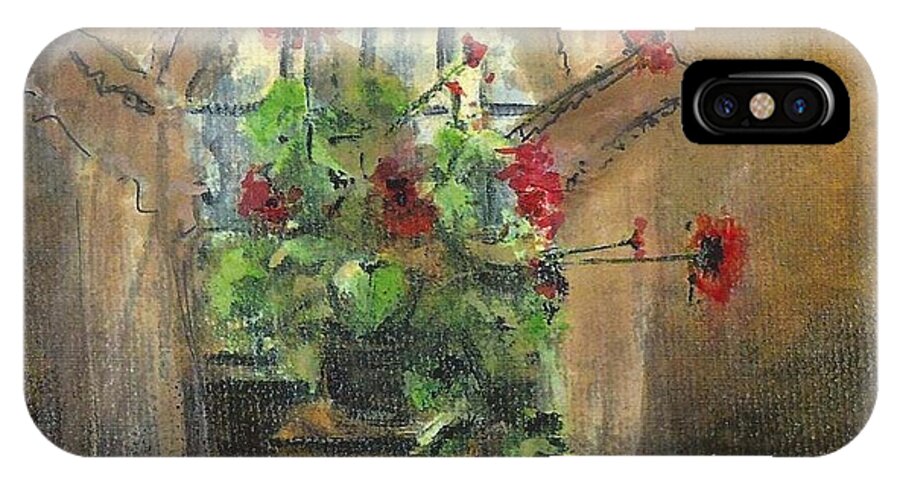Curtain iPhone X Case featuring the painting Flowers by the Window by Diane Strain