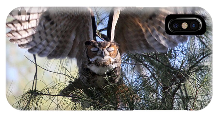 Great Horned Owl iPhone X Case featuring the photograph Flying Blind - Great Horned Owl by Meg Rousher