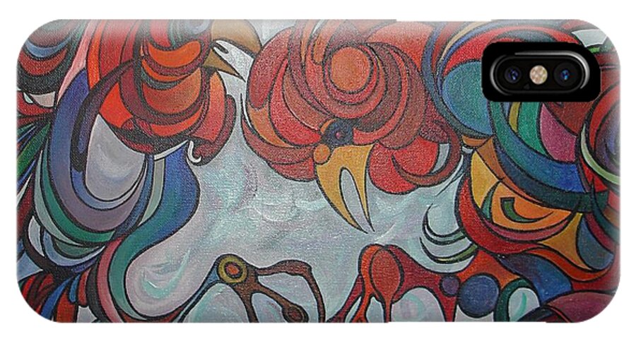Roosters iPhone X Case featuring the painting Flying Feathers by Taiche Acrylic Art