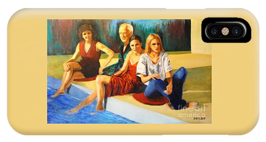 Pool iPhone X Case featuring the painting Four At A Pool by Dagmar Helbig