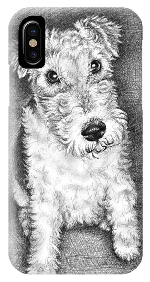 Dog iPhone X Case featuring the drawing Foxterrier by Nicole Zeug