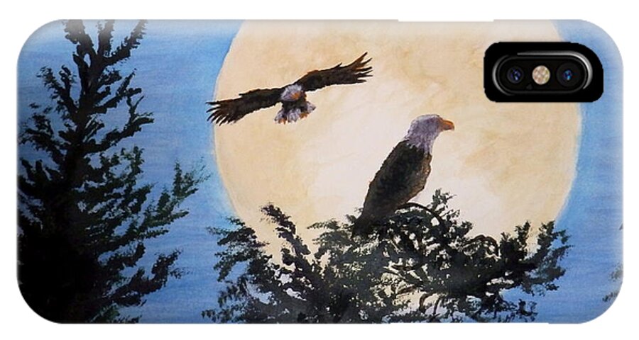 Eagles iPhone X Case featuring the painting Full Moon Eagle Flight by Dan Wagner