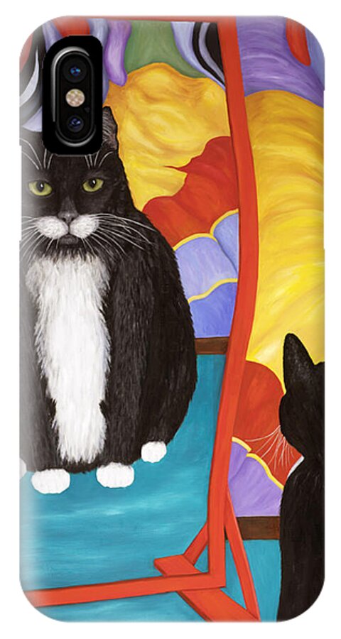 Cat Art iPhone X Case featuring the painting Fun House Fat Cat by Karen Zuk Rosenblatt