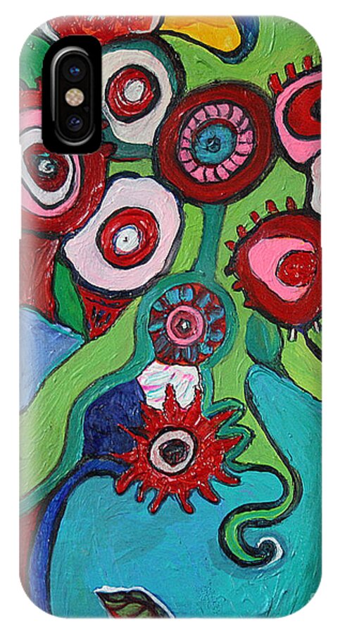 Still Life iPhone X Case featuring the painting Funky Flowers and Vase by Alison Caltrider