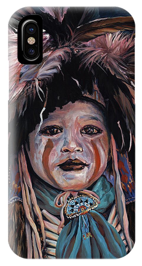 Native American iPhone X Case featuring the painting Fur and Feathers by Christine Lytwynczuk