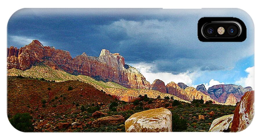 Mountain Range iPhone X Case featuring the photograph Gathering Clouds in Zion by Patricia Haynes