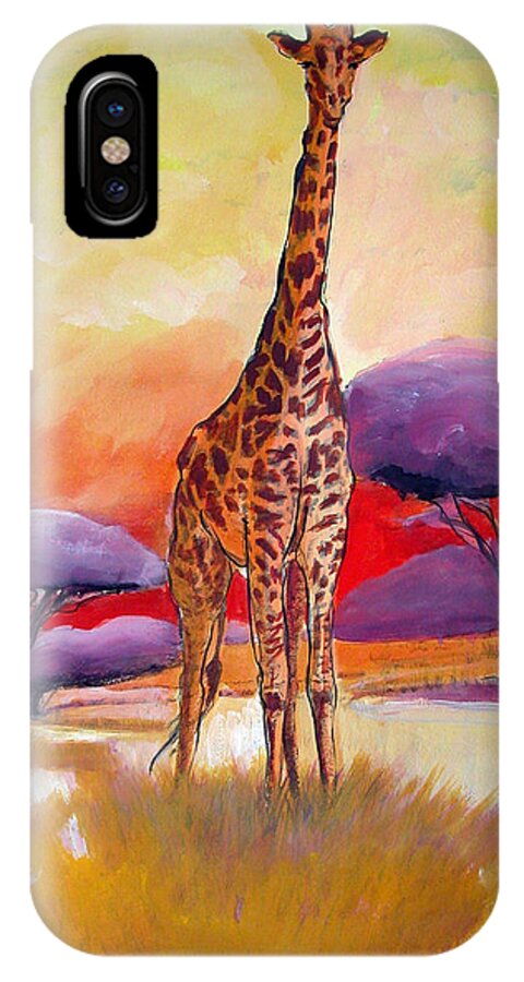 Giraffe iPhone X Case featuring the mixed media Giraffe by Synnove Pettersen