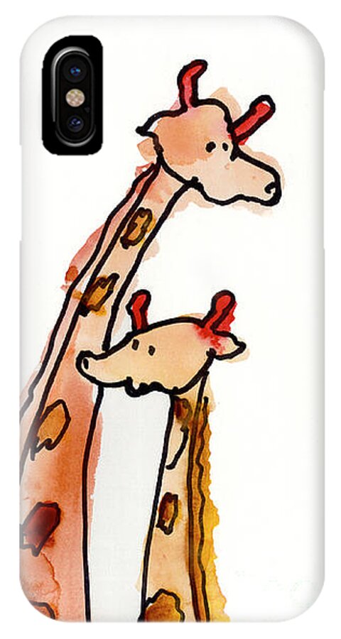 Giraffe iPhone X Case featuring the painting Giraffes by Max Hutcheson Age Eleven